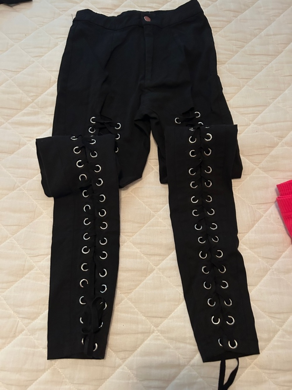 Black Lace-Up Straight Leg Pants